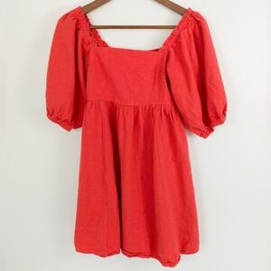 Abel The Label Smocked Square Neck Puff Sleeve Linen Blend Mini Dress XS